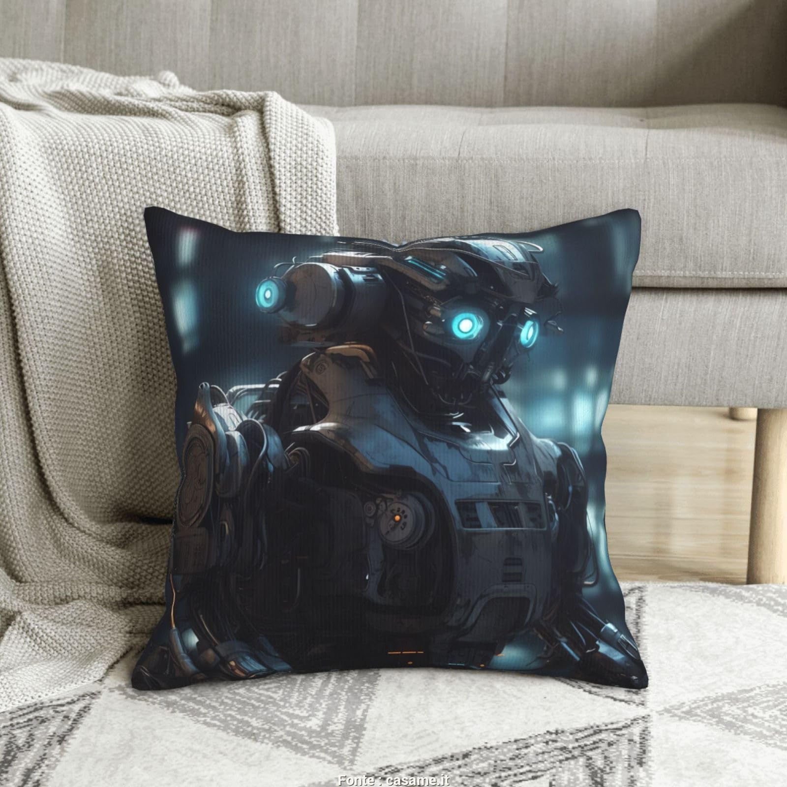 Housse de coussin carrée douce velours côtelé 40x40 lot de 2 robot