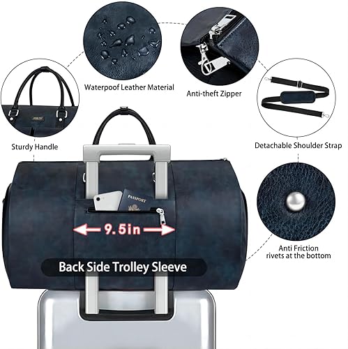 Miniatura 7 de Bolsa para ropa de viaje, bolsa de lona convertible de equipaje de mano para ropa de hombre, 3 piezas, bolsa de fin de semana, 2 en 1, maleta