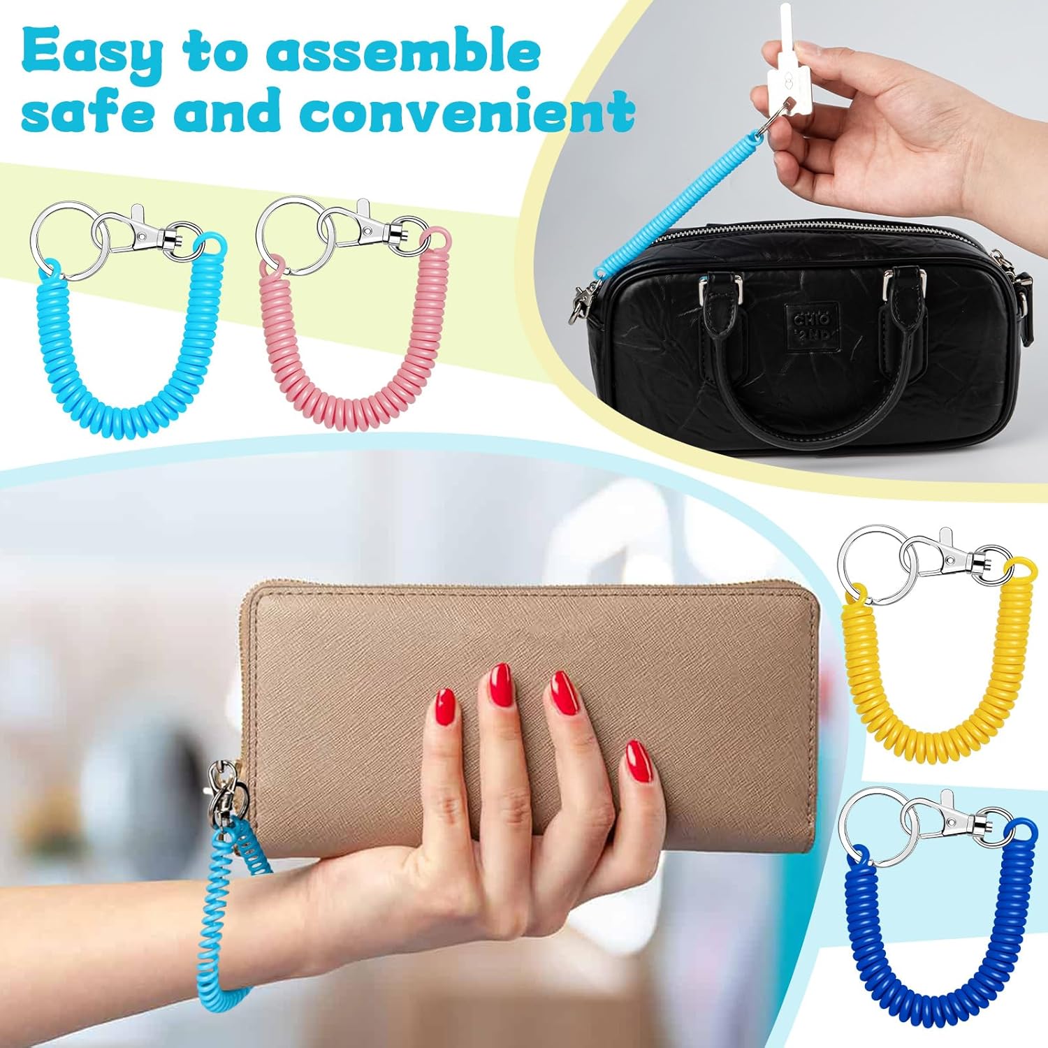 14Pcs Spiral Retractable Spring Coil, Colorful for Keychain with Metal Lobster Clasp, Retractable Spring Coil Keychain for Keys Wallet Cellphone 14 Colors - Image 4