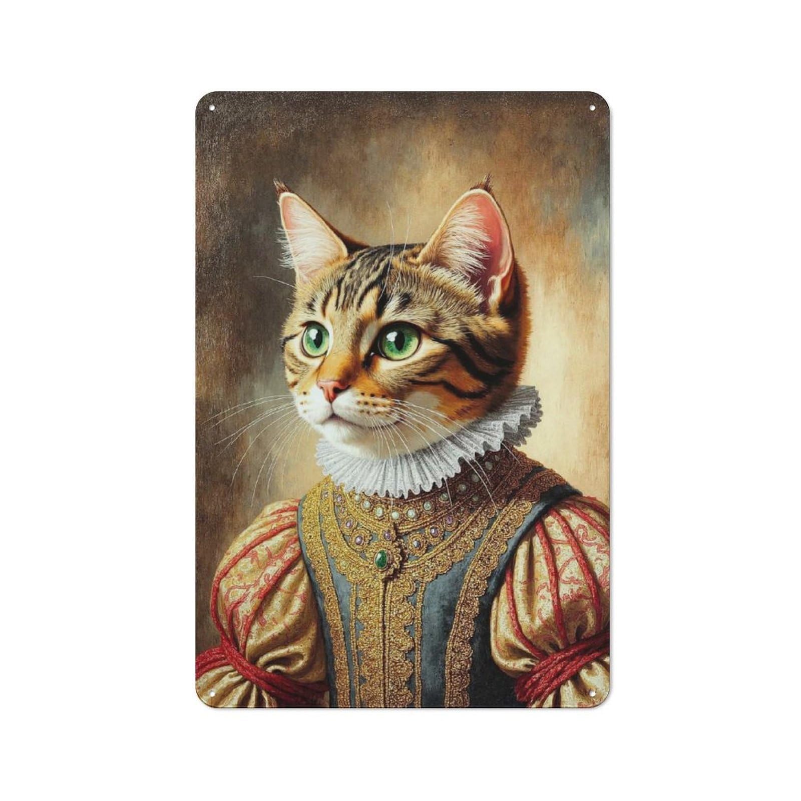 Junmoney Regal Cat Portrait Vintage Tin Sign 30X20cm For Garden Room Or Summerhouse, A Housewarming Gift For Outdoor-Room Decor Collectors