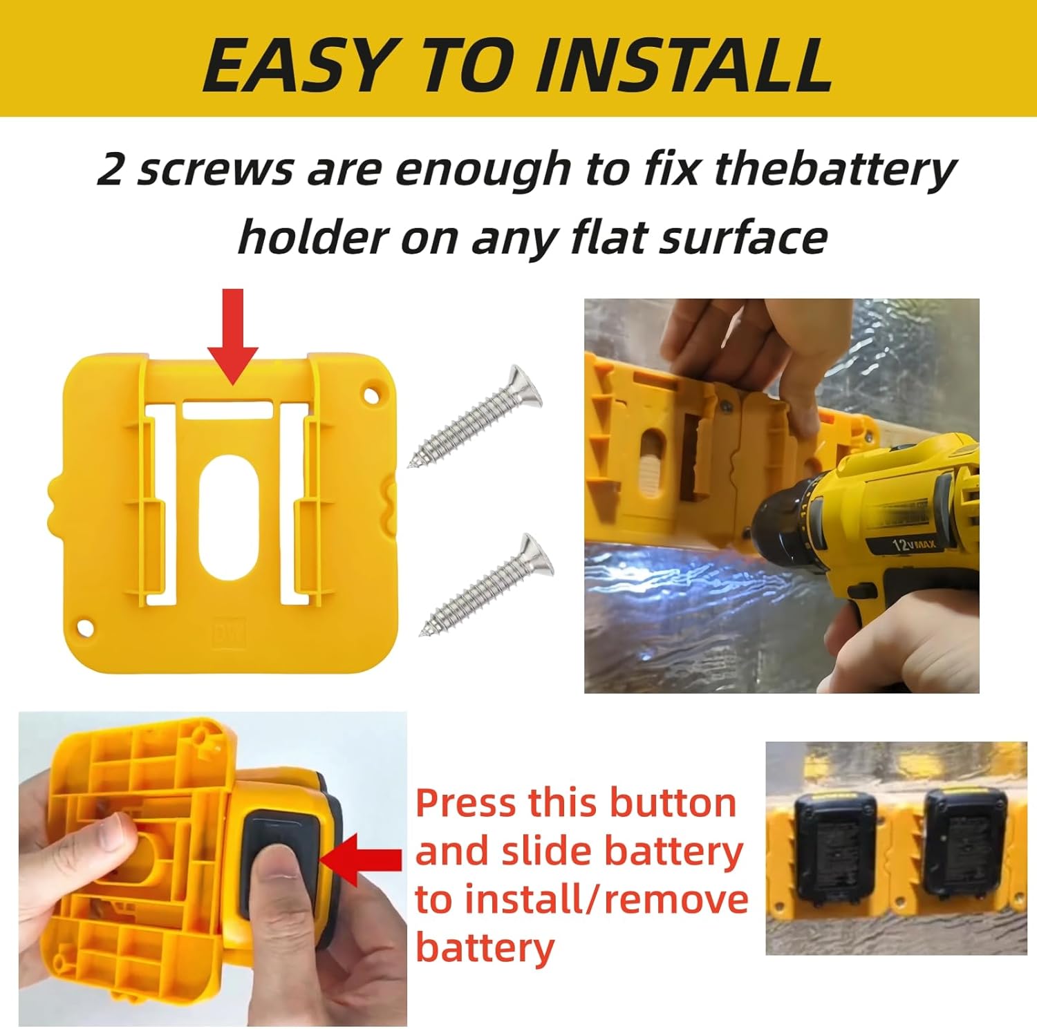 12 Pack Battery Packs Mount Bracket Compatible for Dewalt 20V 60V Batteries Organizer DCB200 DCB201 DCB202 DCB203 DCB204 DCB206 DCB208 (24 Screws, No Battery)
