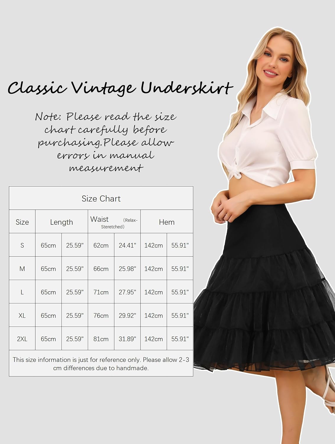 Vlazom Women's 50s Vintage Tulle Skirt Petticoat Skirt Wedding Petticoat Crinoline Underskirt for Prom Evening Dress - Image 6