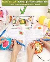 Vista 4 de Katech Crochet Kit for Beginners-Crochet Kit for Adults Kids w/Step-by-Step Video Tutorials, Learn to Crochet 50 Pattern Granny Square Kit Crochets