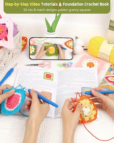 Miniatura 4 de Katech Kit de ganchillo para principiantes, kit de ganchillo para adultos y niños con tutoriales en video paso a paso, aprende a tejer a ganchillo