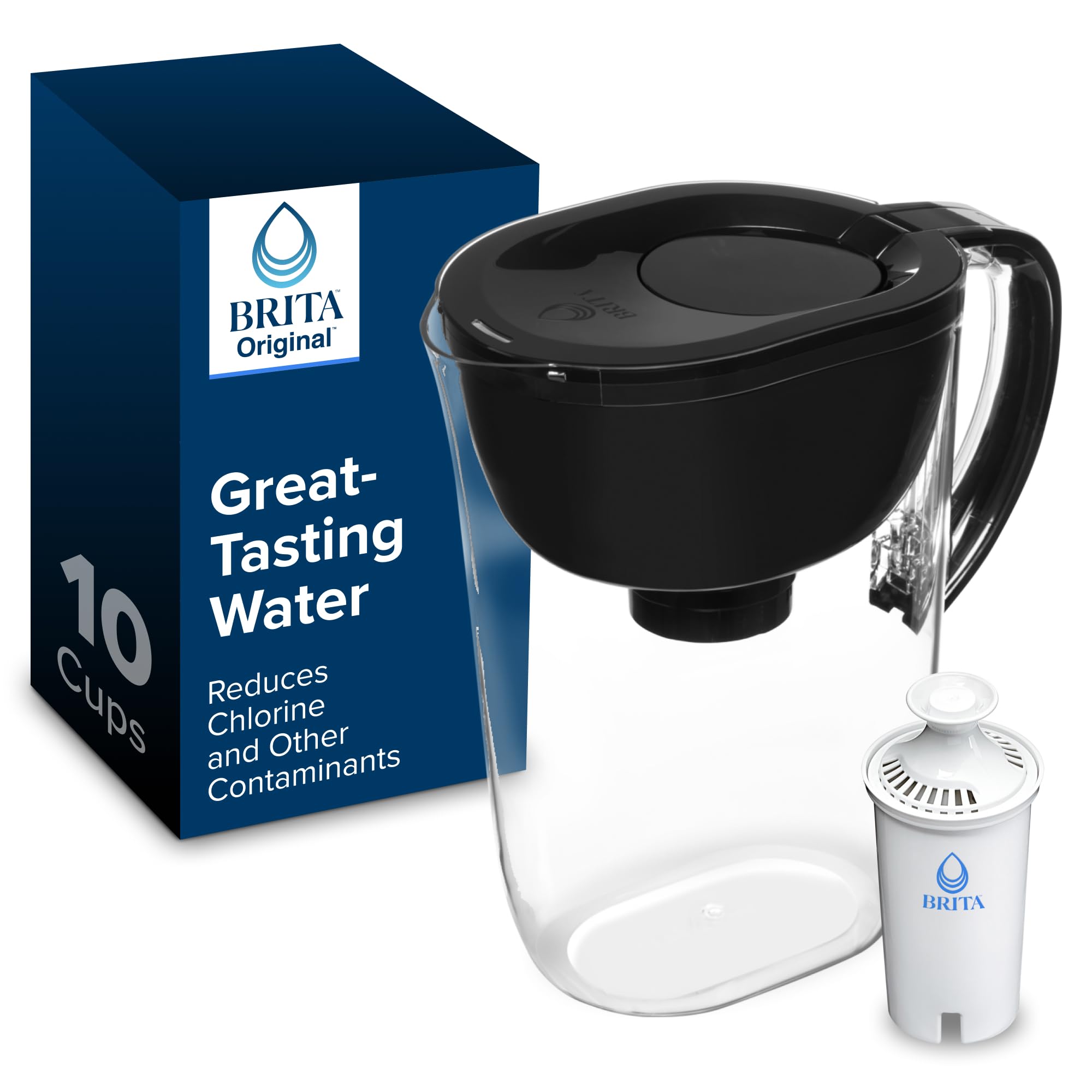 Brita Large Water Filter Pitcher for Tap and Drinking Water with SmartLight Change Indicator, Includes 1 Standard Filter, BPA-Free, Lasts 2 Months, 10-Cup Capacity, Stretch Limo Black