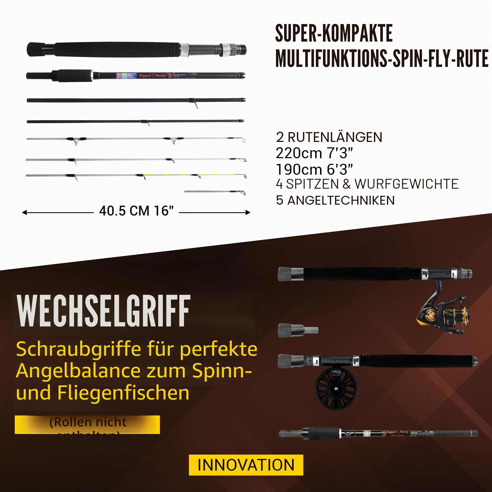 Rigged & Ready X Series™ Travel Fishing Rods. 6 Super Compact Combos and Rods, Multi-Functional, Spinning Poles. 5 to 25 Techniques from one Rod. Spin, Bass, Carp, Fly. Fresh & Saltwater Angling.