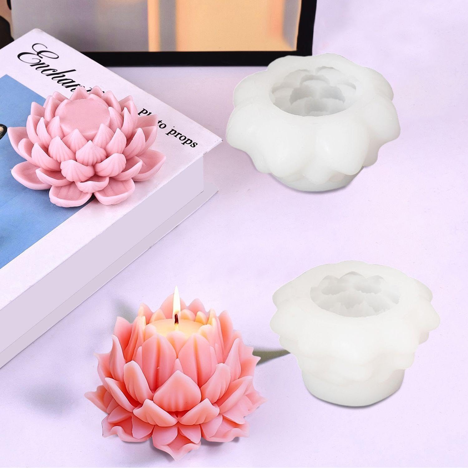 2 Pezzi di Muffa di Loto, Stampo di Candele, Stampo in Silicone Creativo, Accessori per Candele Fai -da -Te, Strumenti per La Produzione di Candele.