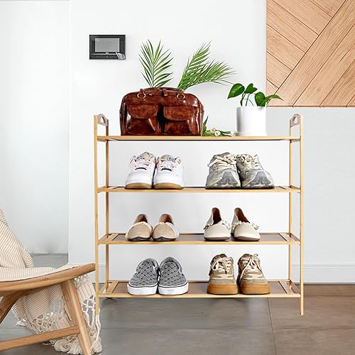 Miniatura 2 de Zapatero de bambú de 4 niveles para armario, zapateros independientes, organizador apilable para zapatos, zapatero de madera de bambú para entrada y