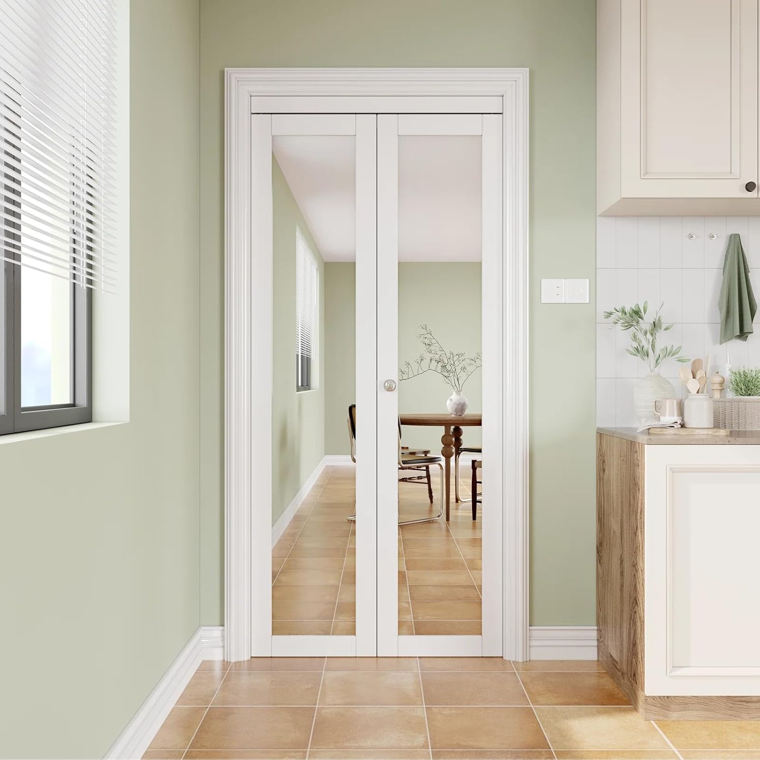 1-Lite Mirrored Doors Solid Manufactured Wood Bi-Fold Door with Installation Hardware Kit,28" x 80"