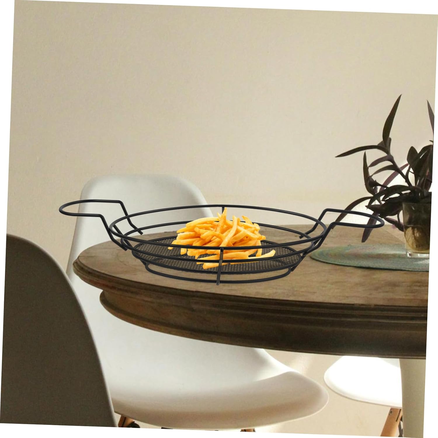 2 Pcs Wire Mesh Basket Keys Potato Fries Modern Countertop Kitchen Wire Produce Basket Fry Restaurant Supplies Baskets Grill Basket for Barbecue Stainless Steel Black