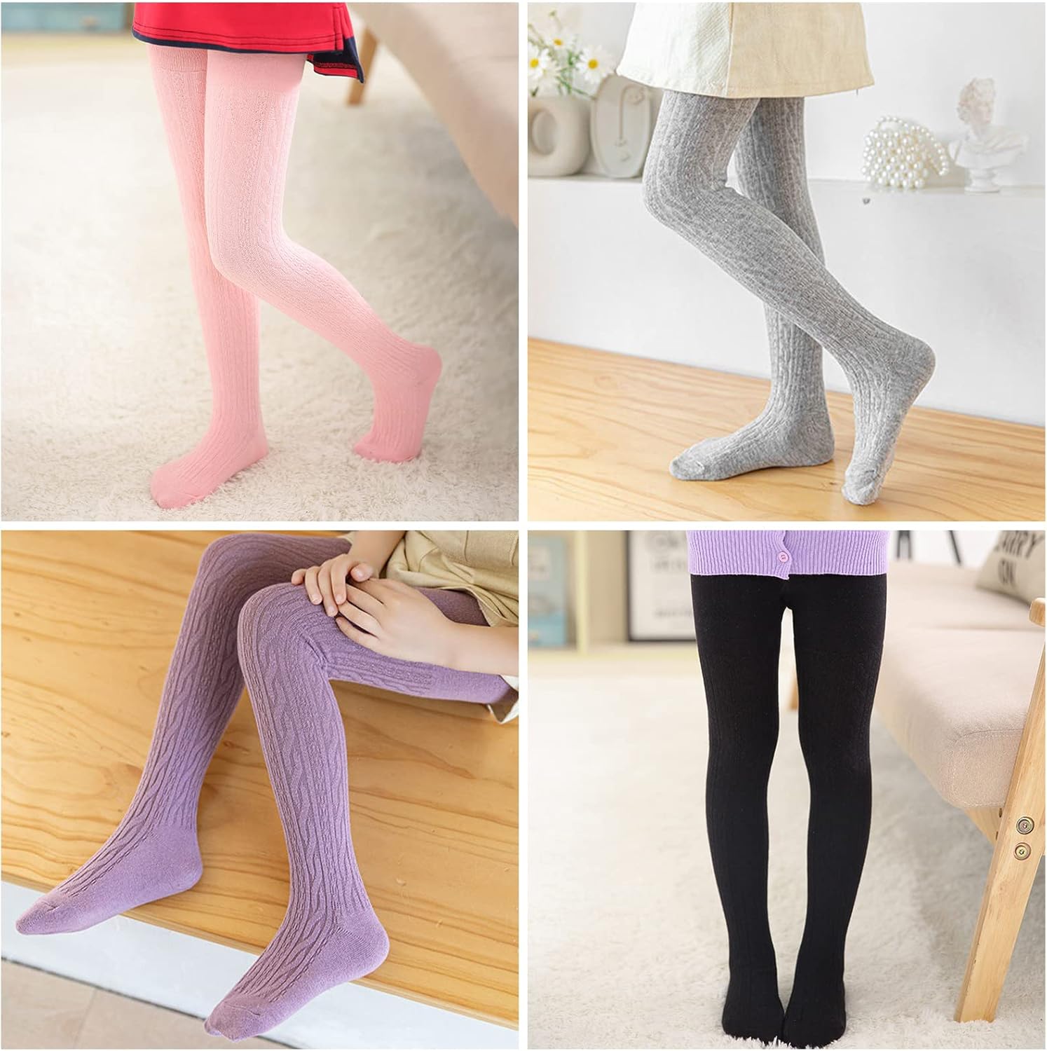 Toddler Baby Girls Cable Knit Leggings Solid Cotton Footed Tights Warm Stockings Pantyhose Pants Trousers 3/5Pack for 1-8T - Image 5