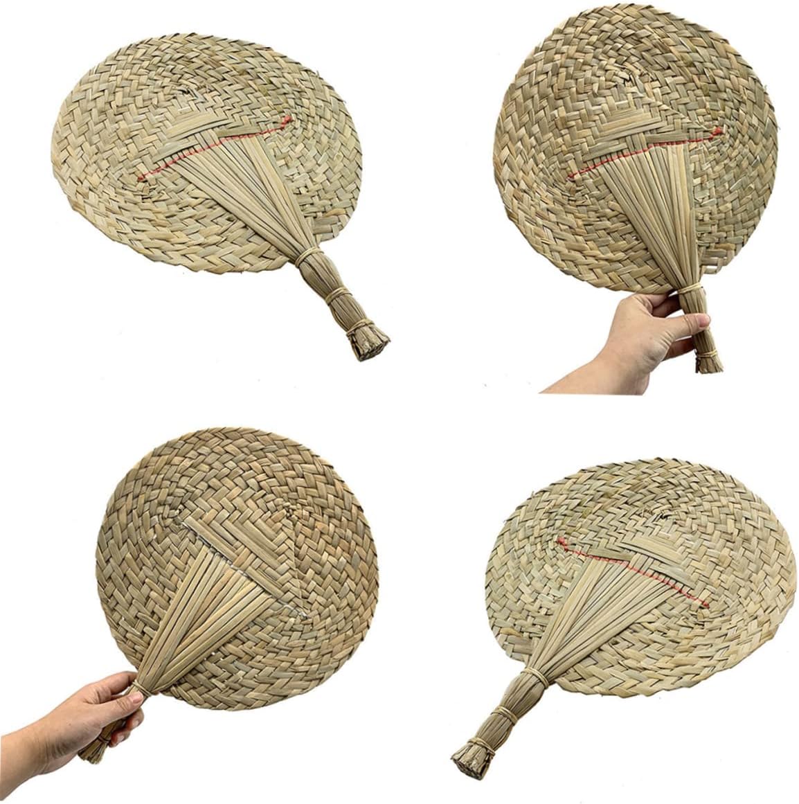 5 Piece Woven Grass Hand Fan Set for Summer Carrying