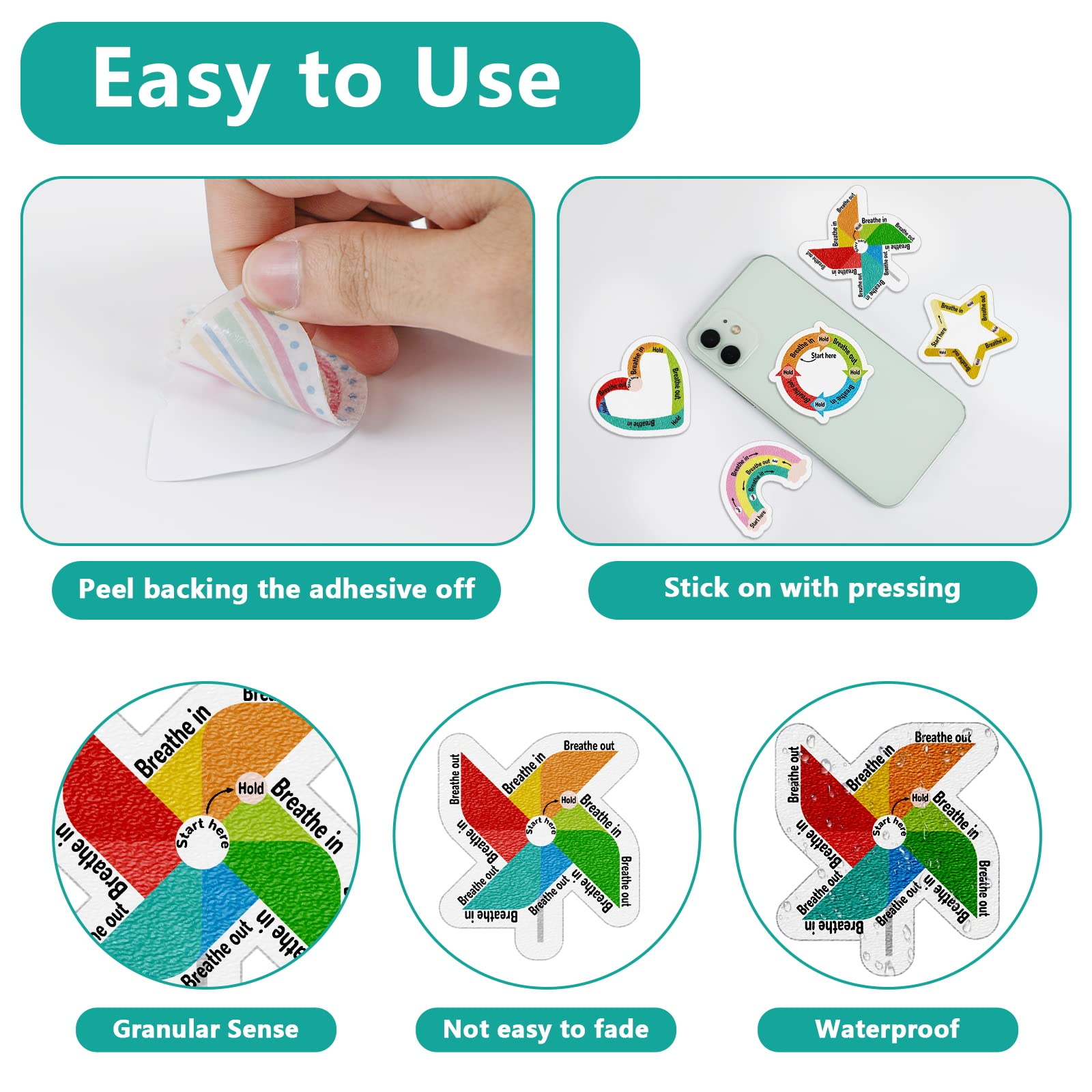 Snapklik.com : 48 Pcs Breath Calm Anxiety Sensory Stickers Reusable ...