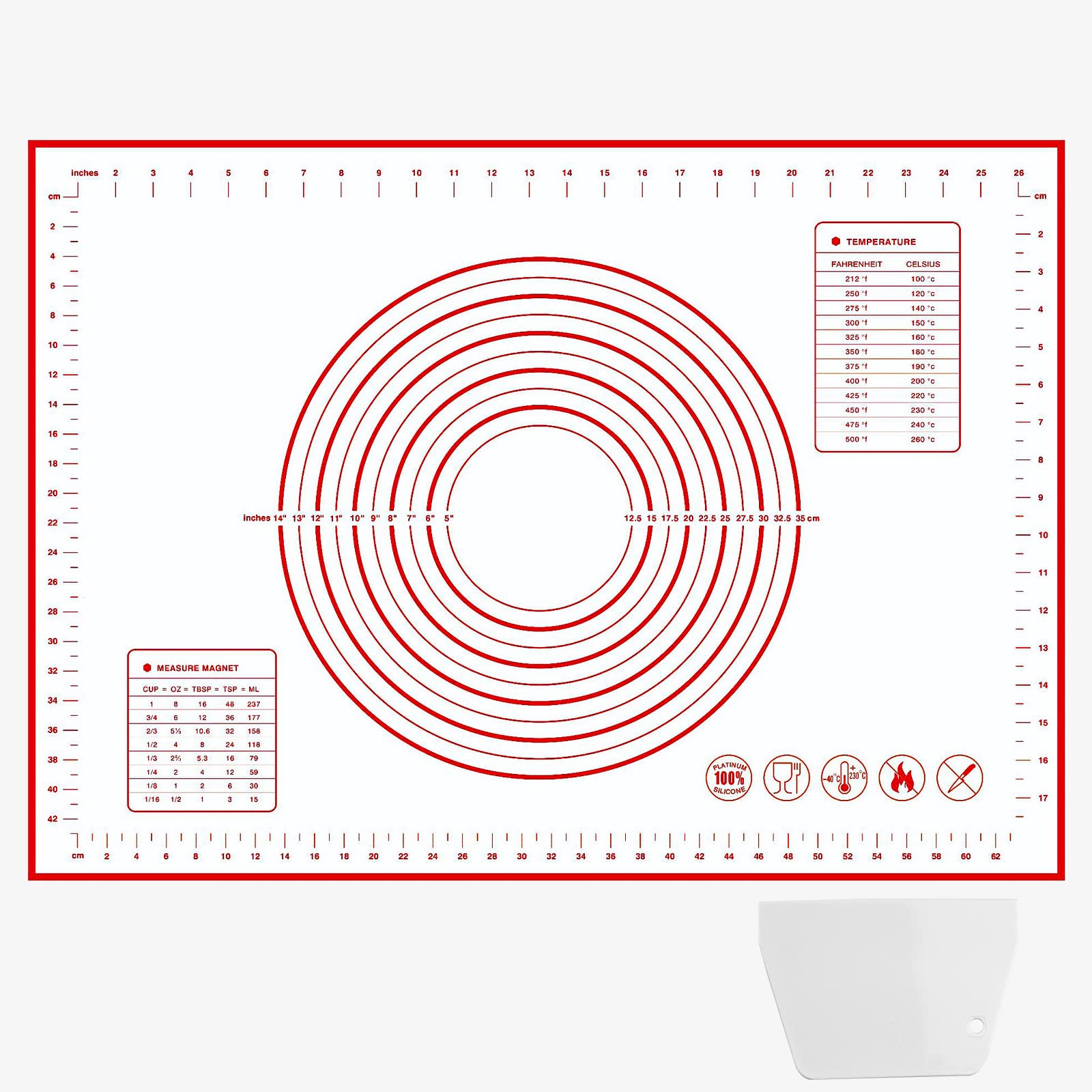 Gvolatee Silicone Baking Mat 50 x 70 cm, Dough Mat with Dough Scraper,
