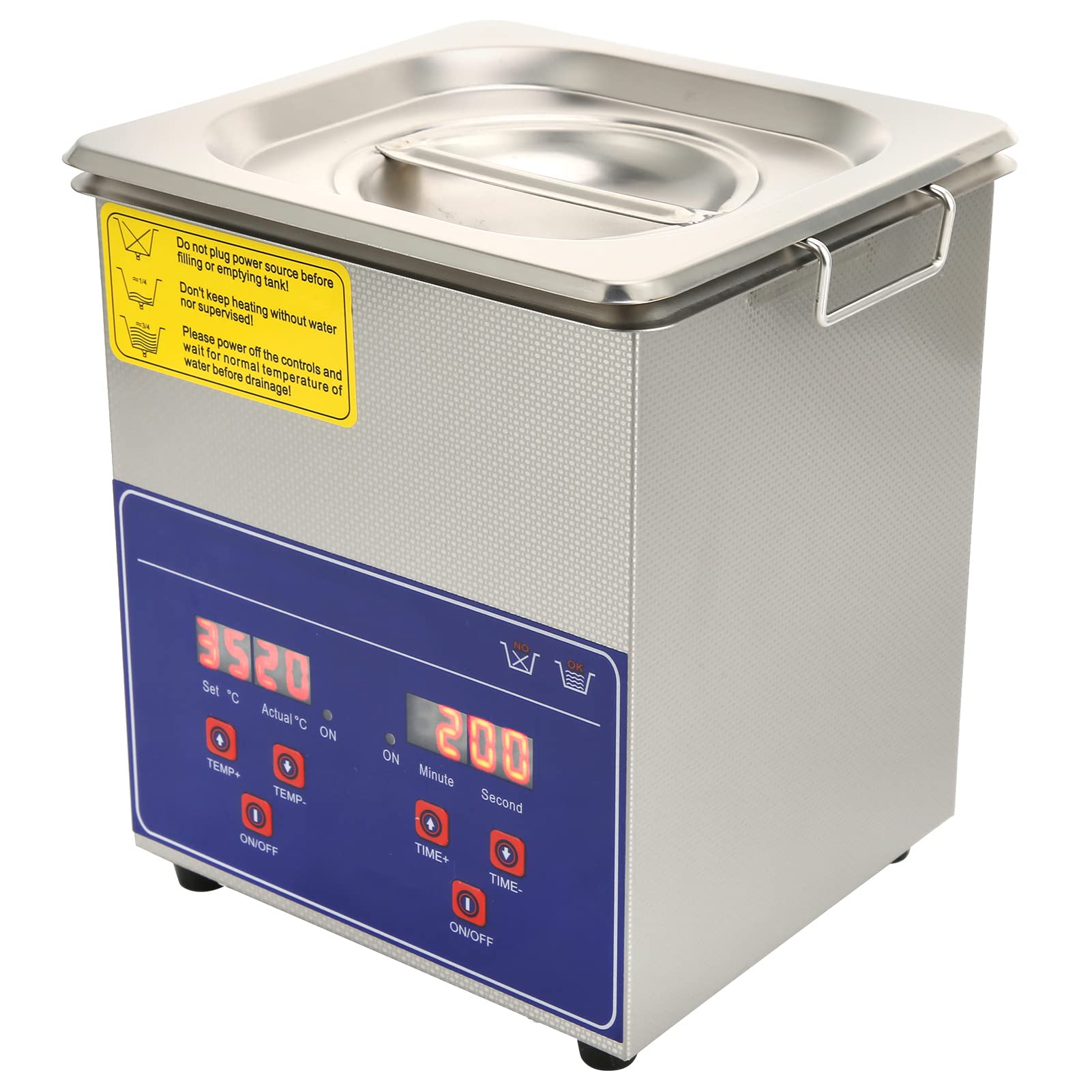 AUNMAS Przemysłowa Myjka Ultradźwiękowa 2L 60W 40KHz Cyfrowy Zegar Podgrzewacza Zbiornika ze Stali Nierdzewnej ze Sterowaniem LCD do Czyszczenia Części Laboratoryjnych i Jubilerskich (Wtyczka UE 220