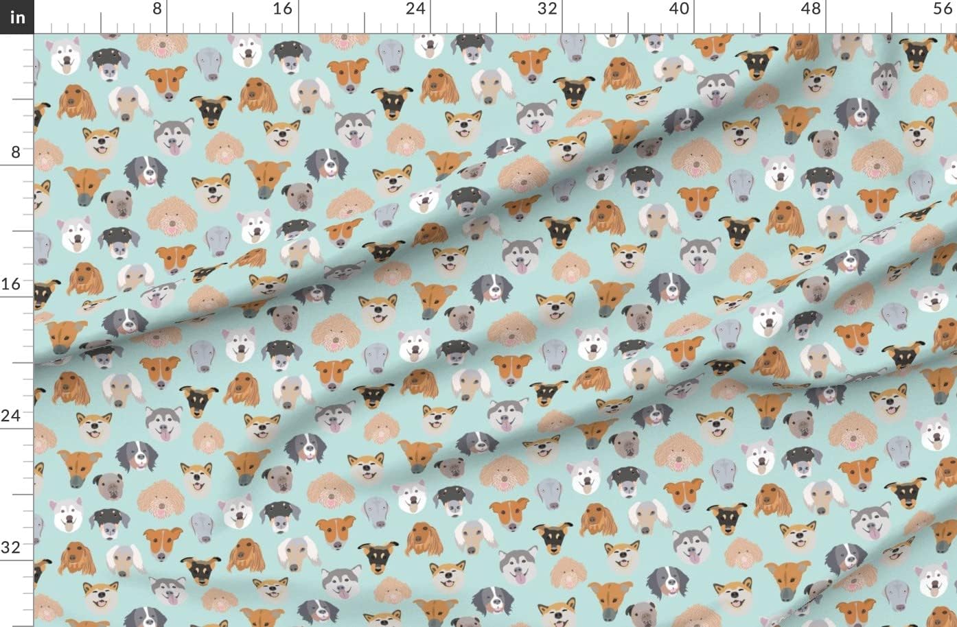 Spoonflower Fabric - Dog Happy Puppy Face Husky Bark Akita Printed on Organic Cotton Sateen Fabric by The Yard - Sewing Quilting Apparel Home Decor