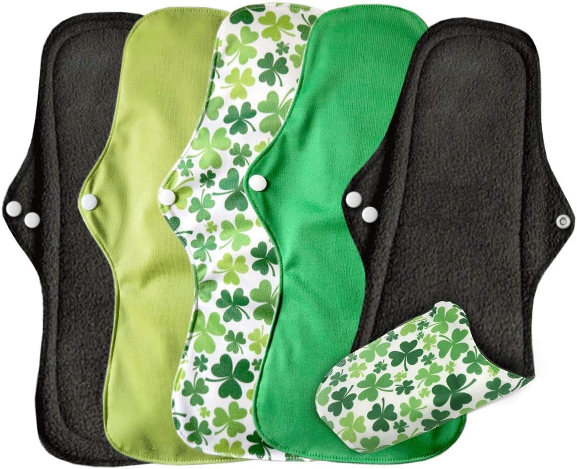 The Bamboo Factory Reusable Sanitary Pads - 5-Pc Washable Pads for Women Sanitary - Menstrual Pads for Light Flow - Odour-Neutralising Bamboo Charcoal Reusable Period Pads with Storage Pouch