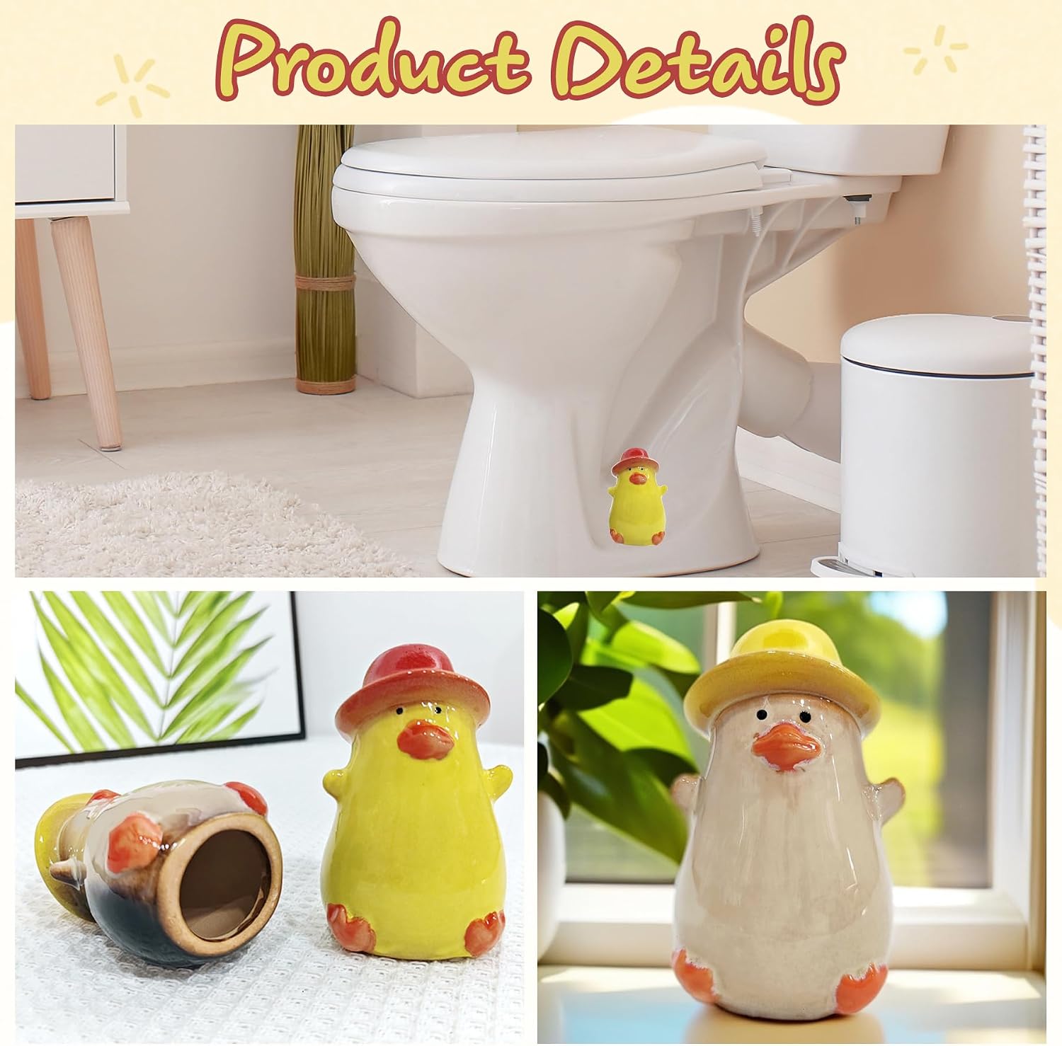 4 Pack Toilet Bolt Covers with 2 Pack Cute Duck Ceramic Toilet Bolt Caps and 2 Pack Universal Screw Covers Caps, LIKEYO Decorative Fun Bathroom Decor Replacement Parts