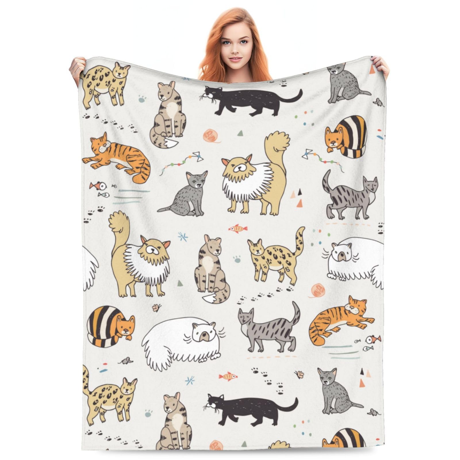 Couverture motif chat en flanelle douce pour canapé et chambre 203x152 cm