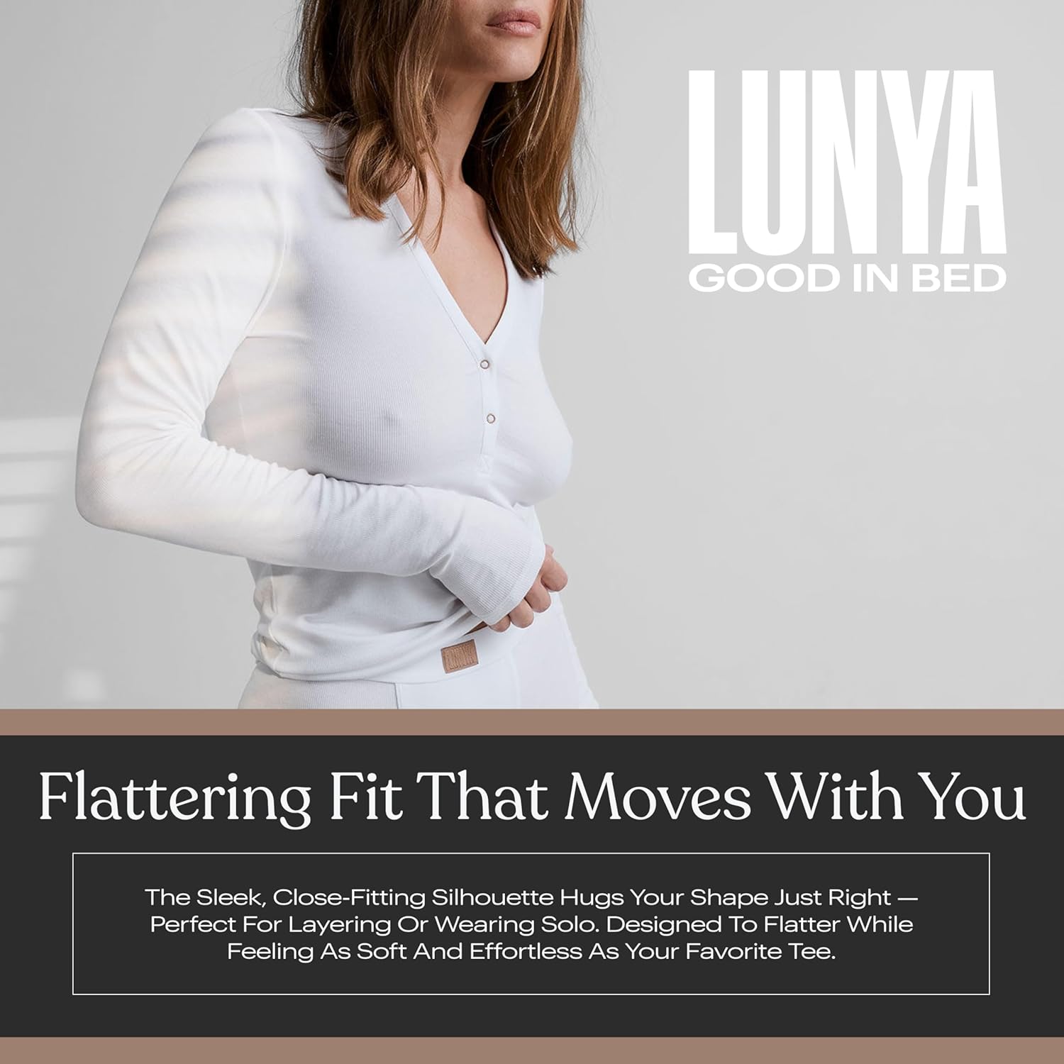 Lunya Soft Modal Ribbed V Neck Long Sleeve Tops for Women - Two-Button Snap Closure - V Neck Long Sleeve Shirts for Women - Image 4