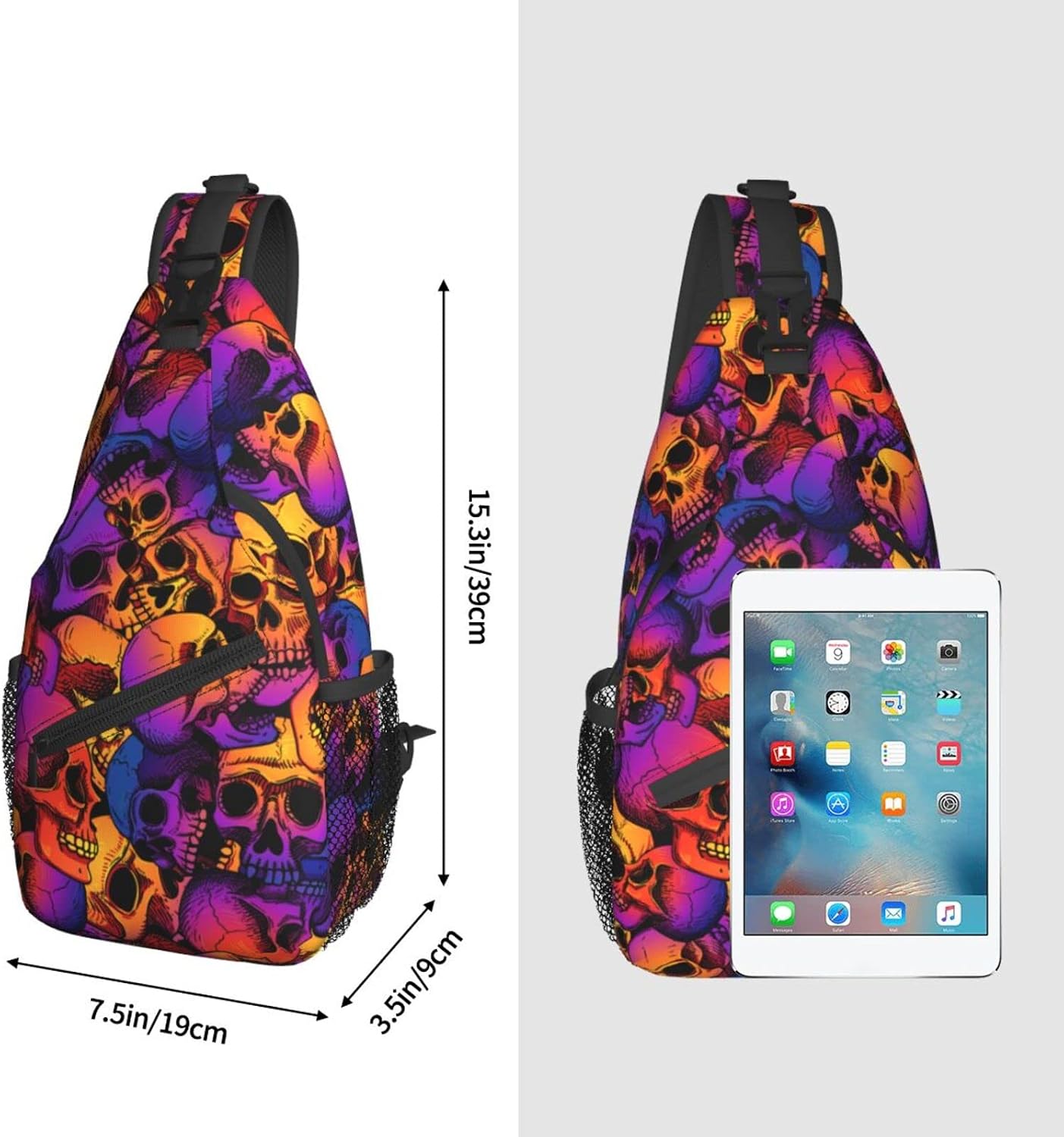 Sling Bag Purple Skull Crossbody Backpack for Women Men Hiking Travel Over the Shoulder Bag Pouch Small Daypack Casual One Strap Pack Lightweight Cross Chest Bag Purse Outdoor Cycling
