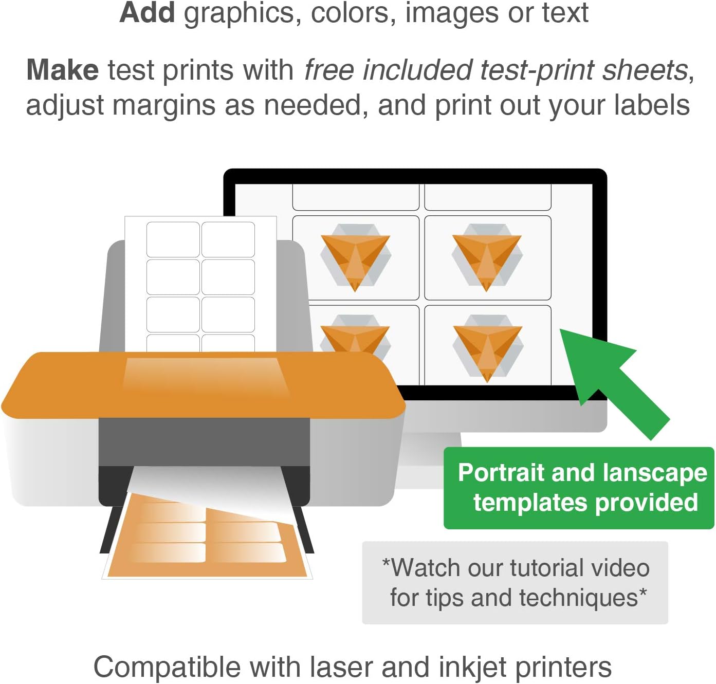 ChromaLabel 2 x 3 Inch Printable Labels, Compatible with Laser and Inkjet Printers, 250 Stickers per Pack, 25 Sheets, White
