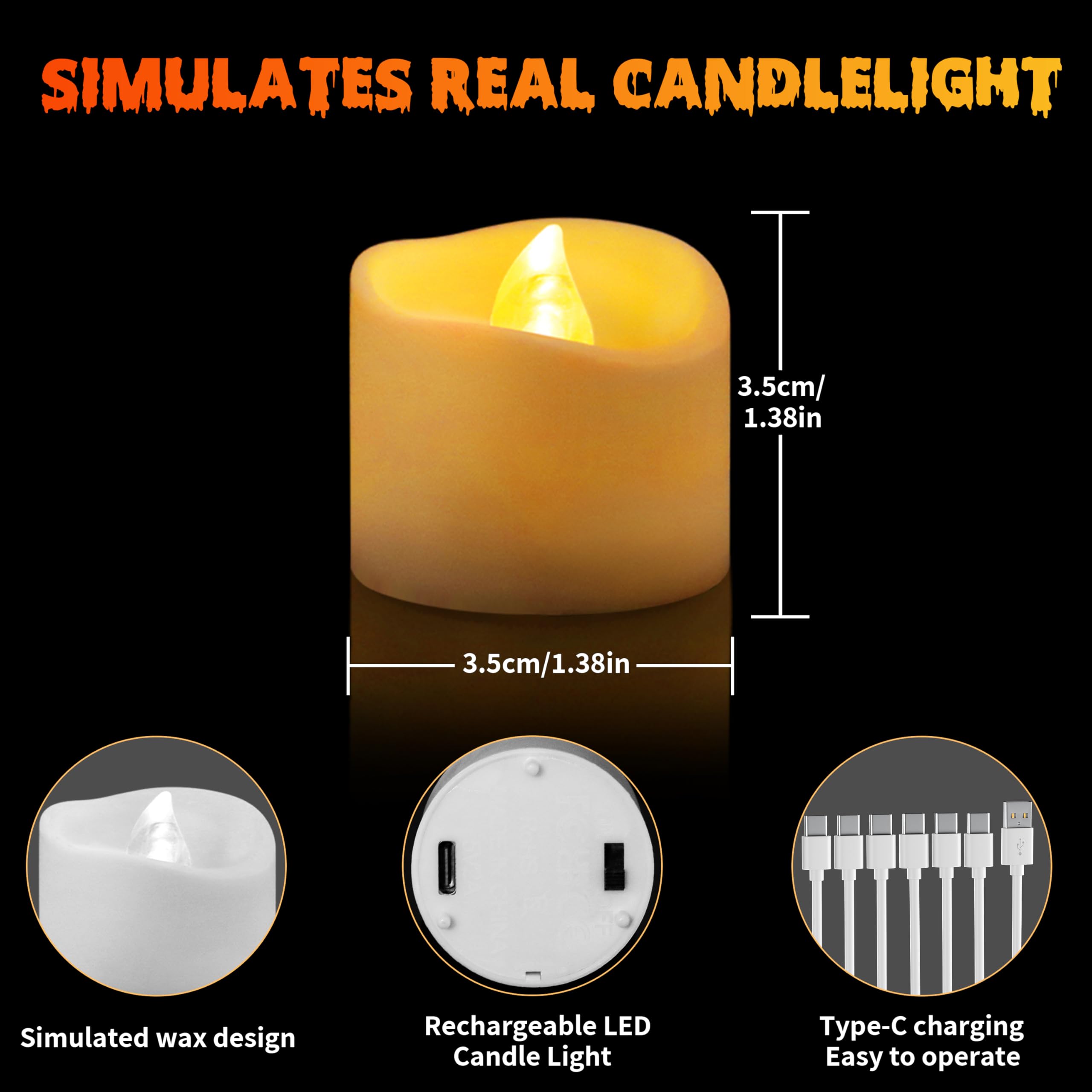 Velas LED recargables, 12 unidades con función de temporizador, llama parpadeante con mando a distancia, para Navidad, Halloween, otoño y boda, invierno