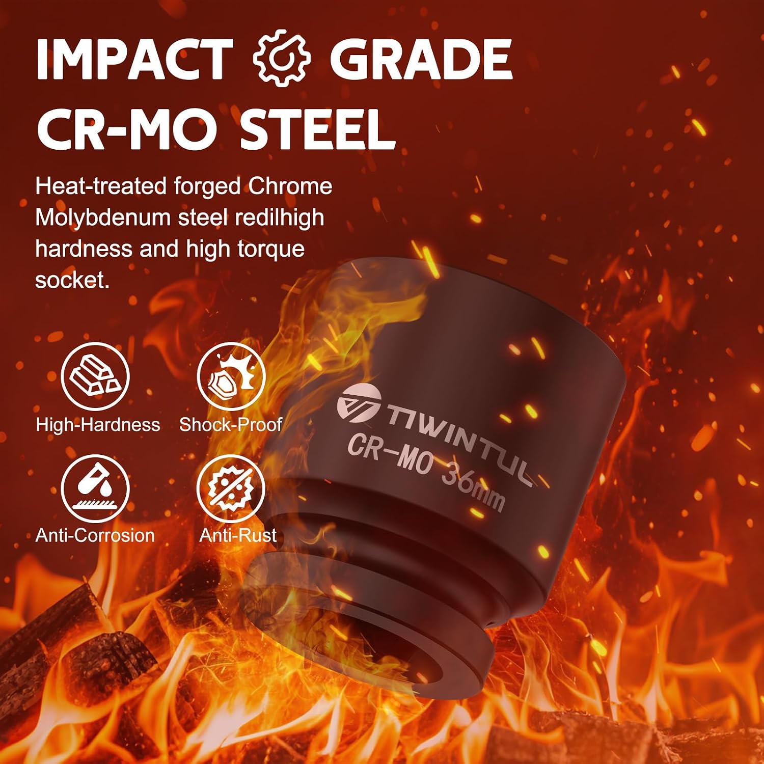 3/4 Inch Drive Impact Socket 36mm, Anti-Rounding 6-Point Design