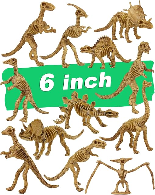 IETELEAF 6 Inch Dinosaur Fossil Skeleton for 3 4 5 6 7 8 9 10+ Year Old, Dino Bones for Science Play Rewards, Dino Sand Dig Toys, Educational Gift, Party Favors for Kids (12 Packs)