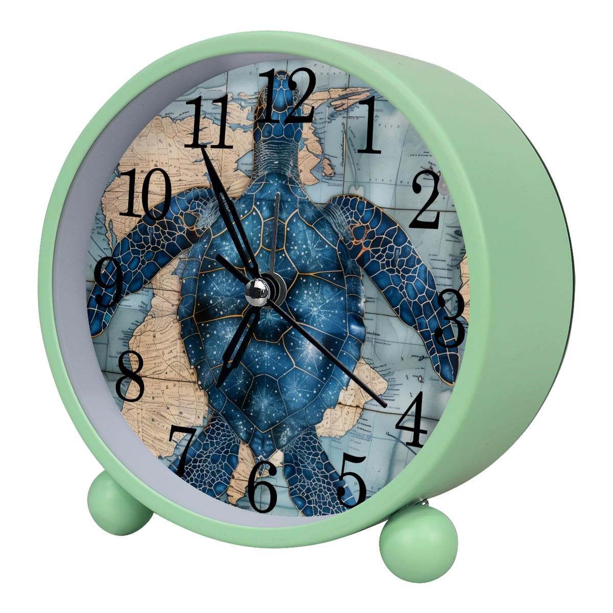 Luoweisi Alarm Clock Blue Sea Turtle Nautical Map, Silent Non-Ticking with Night Light