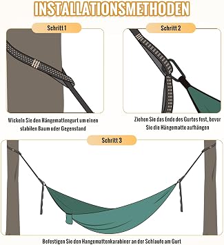 2 Piece Hammock Attachment Set 2 m x 2.5 cm Suspension Straps with 2 Hook Carabiners + 1 Storage Bag 300 kg Load Capacity for Hammock Swing Hanging Chair - Camping Outdoor Travel