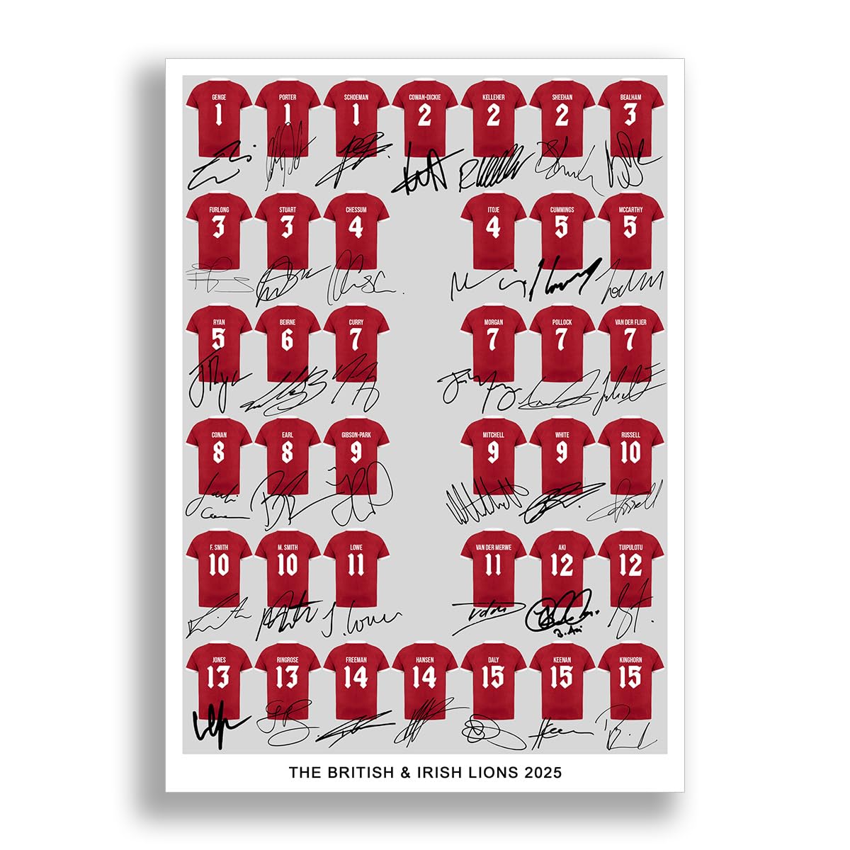 Mounted Gifts Trading A3 Poster Only The British & Irish Lions 2025 Rugby Team Squad Signed Poster Print Framed Picture Photo Autograph Gift Maro Itoje Tadhg Furlong (A3 Poster Only)