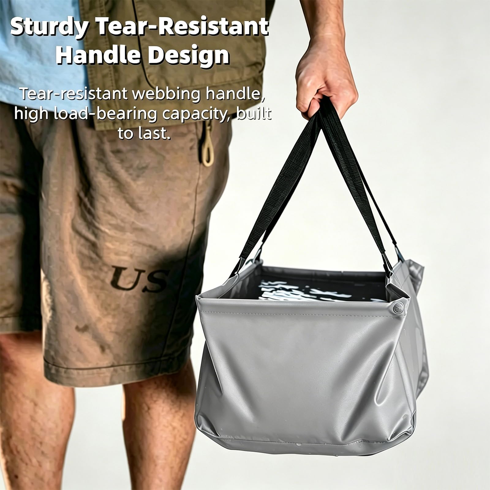 Bol Pliable de 20L, Bol de Camping Carré, Pliable, Adapté à l’Extérieur, la Vaisselle et Le Pique-Nique(Gris 20L)