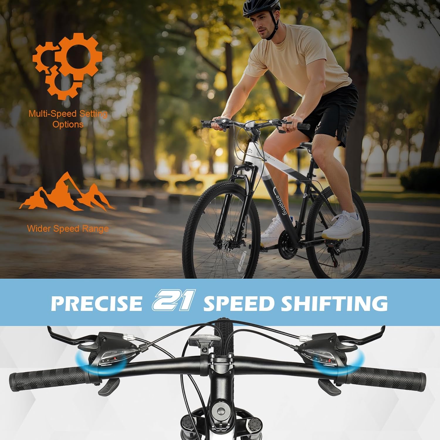 CamPingSurvivals 24/26/27.5" Mountain Bike Aluminum Bicycle with Ultralight Aluminum Frame, Powerful Mechanical Dual Disc Brakes, Double Wall Rims and Premium XC Tires, Men & Women Bike with Tool Kit
