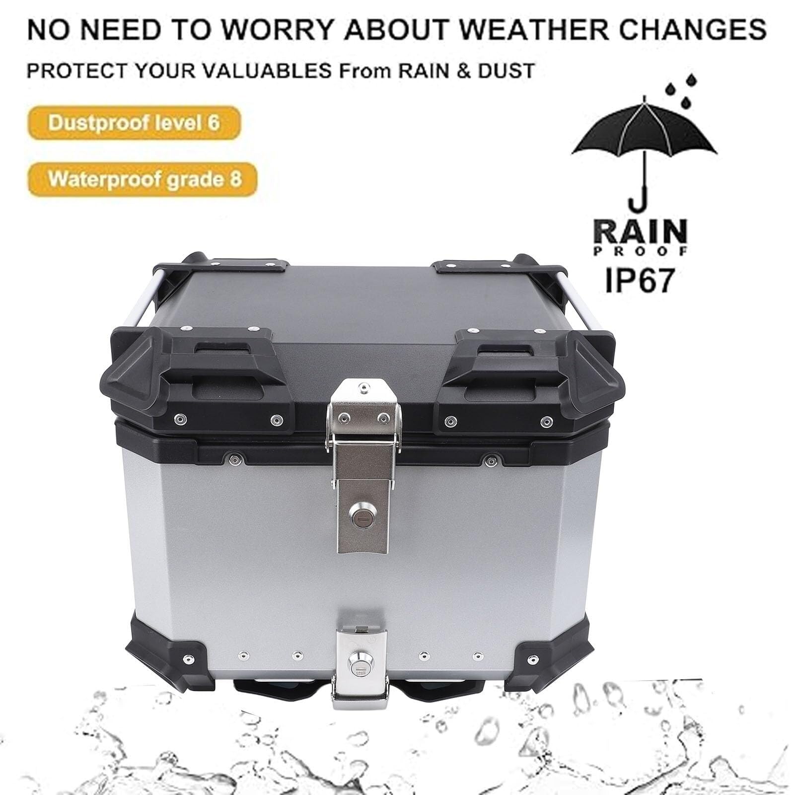 DJCDDM 36L Motorcycle top Box, Lining Aluminum Box with Lock and Night Reflective Strip, Suitable for Motorcycle Rear top Box, Tail Luggage Rack