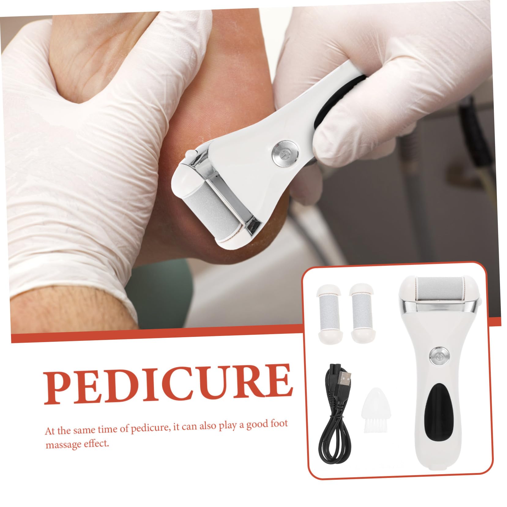 POPETPOP Pulidora Eléctrica para Pies Recargable Motor de 1200ma, Removedor de Callos y Tejido Muerto Masaje de Pies, Accesorio de Pedicura Profesional Blanco
