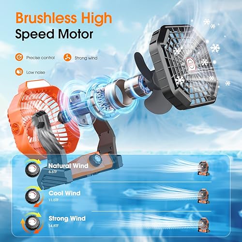 Miniatura 3 de Drchop Ventilador solar de campamento de 20000 mAh, ventiladores solares de 10 W con panel solar, ventilador recargable y linterna LED, ventiladores