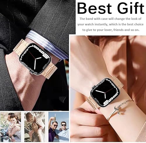 Vista 19 de Miimall Compatible for Apple Watch Series 9/8/7 41mm Bands Stainless Steel with Cases Cover Slim Hard PC Fit Case Stainless Steel Wristband Metal