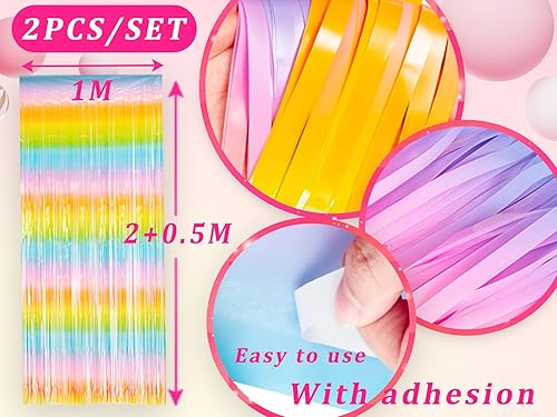 Miniatura 2 de MALANKU 2 cortinas de flecos de papel de aluminio de arcoíris pastel, decoraciones de fiesta para niños, 3.3 x 8.2 pies, telón de fondo de fotos de