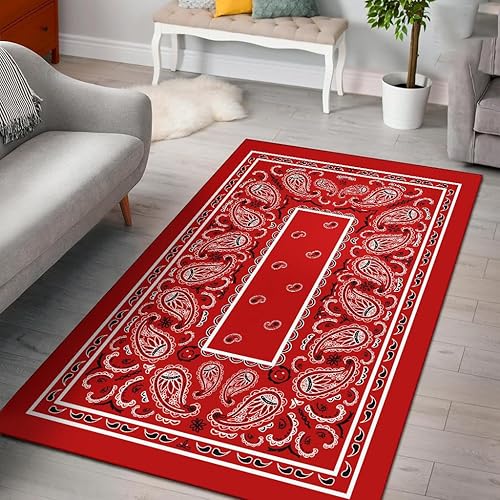 Alfombra tipo bandana roja y blanca para decoración del hogar, para aula, sala de estar, dormitorio, comedor, habitación de jardín de infantes, 5 x