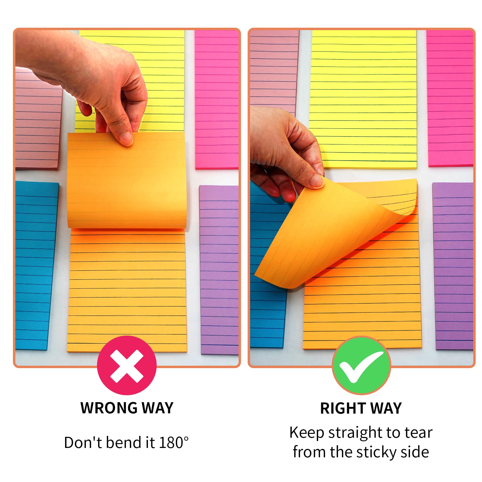 Lot De 7 Carnets De Notes Auto-Adhésifs Lignés - 10.2x15.2 Cm - 50 Feuilles Par Carnet - Couleurs Vives Pour Bureau, École, Maison - 10