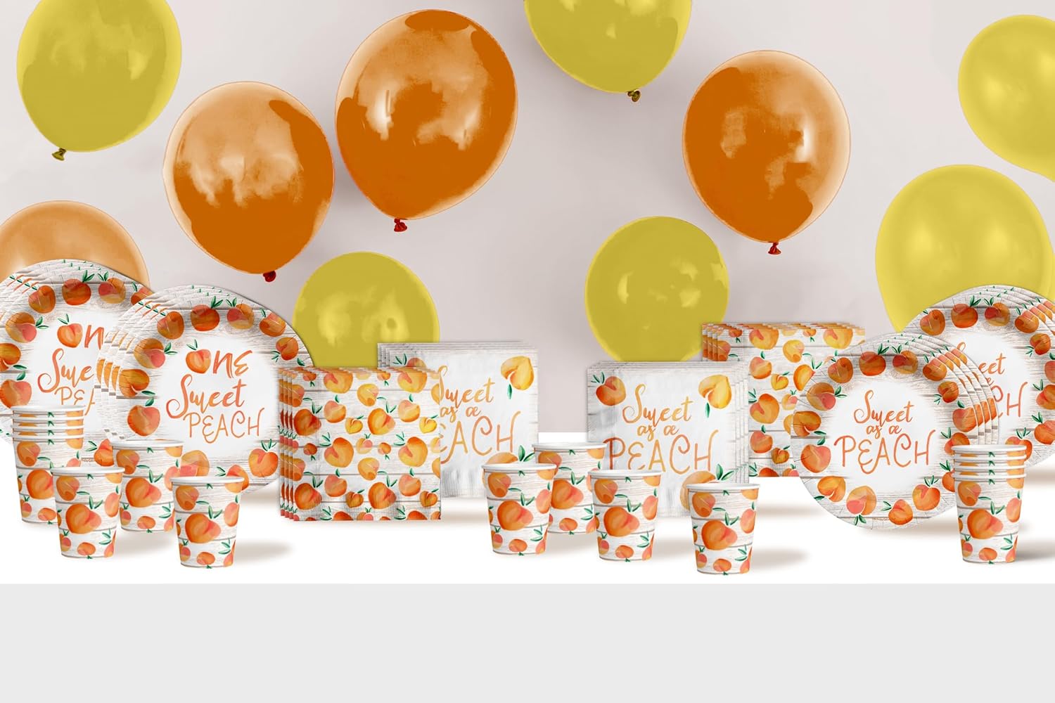 One Sweet Peach 1st Birthday Party Supplies - 64 Piece Girls First Birthday Tableware Set Includes Large 9" Dinner Plates and 8" Dessert Paper Plates Napkins Cups - Kit for 16 - Image 9