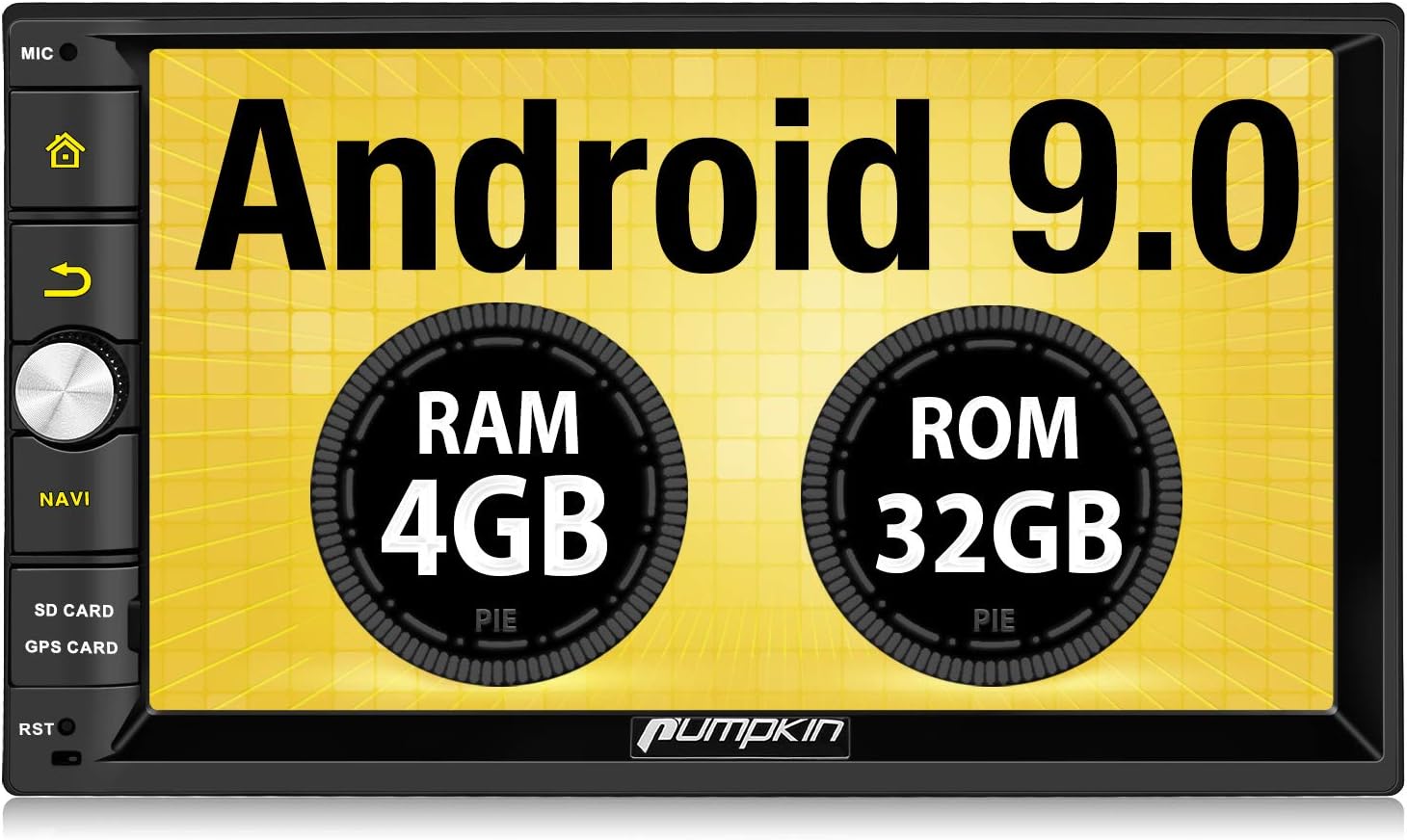PUMPKIN Android 9.0 Double Din Car Stereo Head Unit 4GB RAM Sat Nav Bluetooth Support GPS WIFI DAB+ AUX Android Auto USB SD Fastboot with 7" Touch Screen