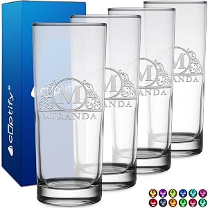 Personalized Highball Glasses Set of 4 Engraved 10 5 oz Tall Collins Glass Straight up Mixed Drink Cocktail