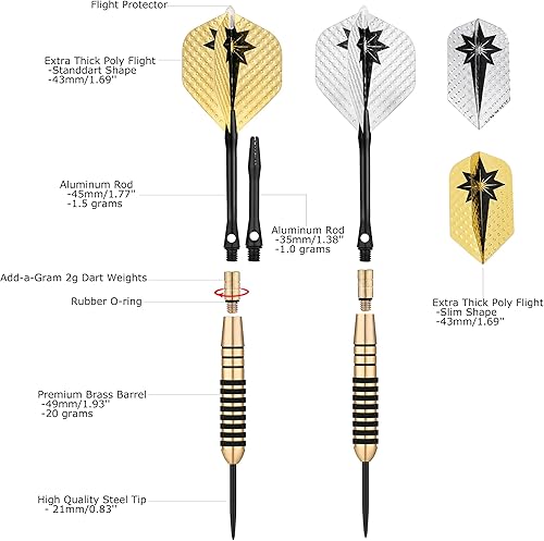 Miniatura 2 de centaur 12 Pack Professional Brass Darts Metal Tip Set 12 x 20g Steel Tip Darts with Add-A-Gram 2g Weight 24 x Aluminium Shafts 3548mm 32 x
