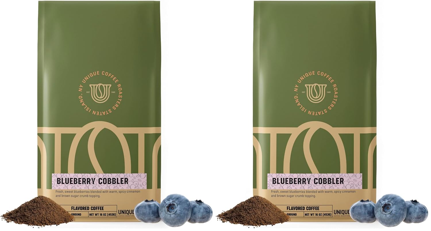 Blueberry Cobbler Flavored Ground Coffee, 1 LB (16 oz) bag, Medium Roast, 100% Arabica Premium Quality Flavor (Pack of 2)