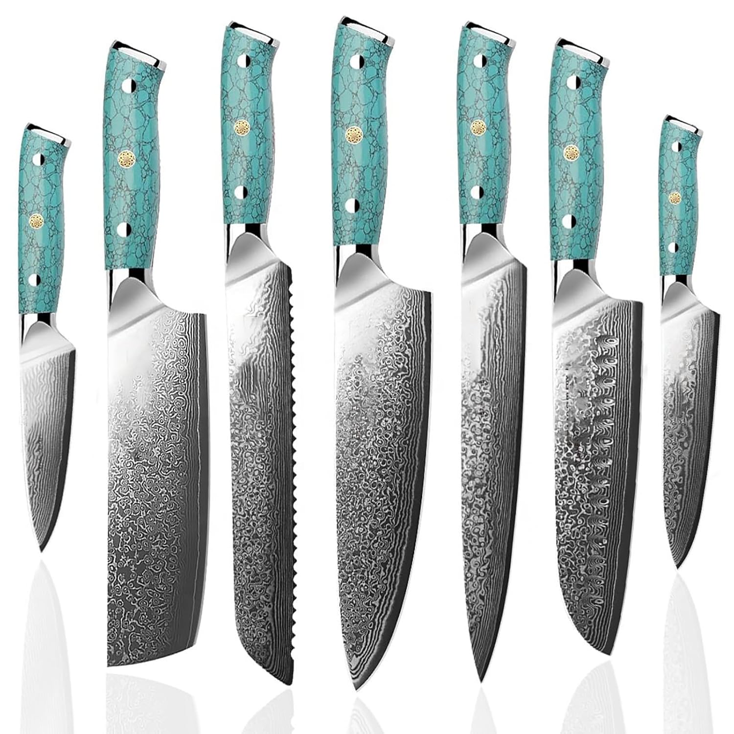 Kitchen Knife Set 7-Piece Resin Handle Damascus Knife Set Forged German Stainless Steel for Chef Knife Knives Set