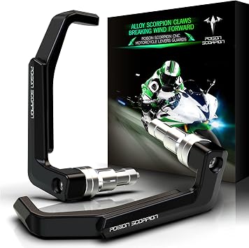 POISON SCORPION Motorcycle Levers Guards 7/8 Handlebar Protector Black | for Motorbike Sport Street Bike, Extendable Adjustable Clutch Brake Brush, Long-Lasting, Prevent Throttle Sticking Washers
