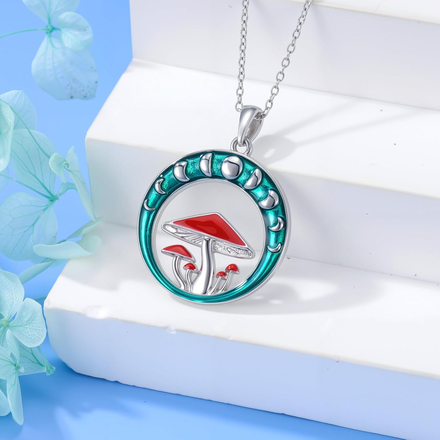 Moon Mushroom Necklace for Women Sterling Silver Magical Mushroom Necklace Jewelry Gift for Mushroom Lovers - Image 3