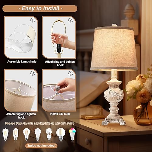 Miniatura 7 de Lámparas de mesa pequeñas de 21 pulgadas para dormitorio, juego de 2 lámparas de mesita de noche de granja con lámparas de mesa auxiliar vintage